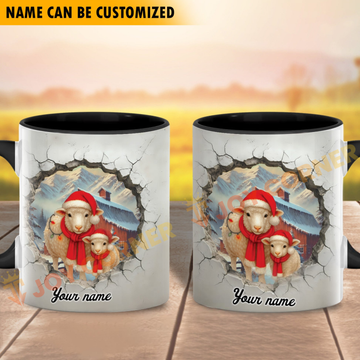 Joycorners Sheep Personalized Name Christmas Farmyard Mug