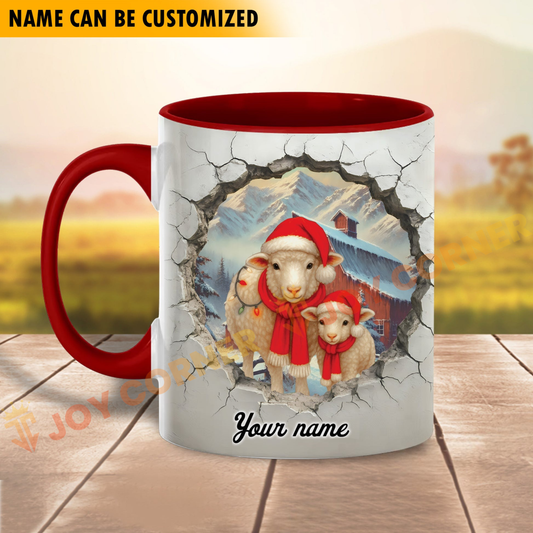 Joycorners Sheep Personalized Name Christmas Farmyard Mug