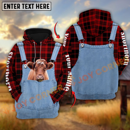 Joycorners Shorthorn Red Jeans Pattern Personalized Name 3D Hoodie