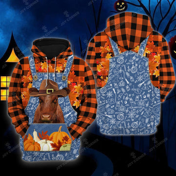 Joycorners Happy Halloween Shorthorn Orange Plaid All Printed 3D Shirt