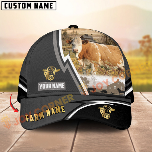 Joycorners Simmental Black White Country Customized Name Brown Leather Pattern Cap