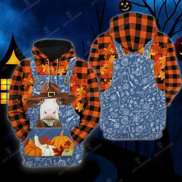 Joycorners Happy Halloween Simmental Orange Plaid All Printed 3D Shirt