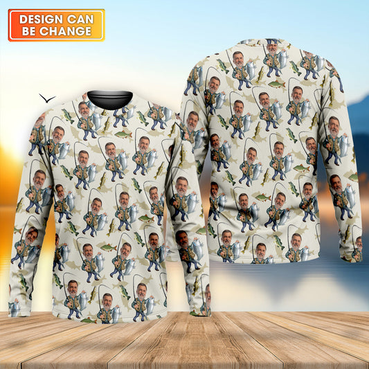 Joycorners Custom Face Funny Fishing Shirt, Fishing UPF Shirts, Gift For Fisherman, Fishing Shirts For Men