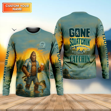 Joycorners Gone Squatchin, Bigfoot Fishing, Funny Fishing Shirt, SPF Shirt, Fisherman Outfit, Mens Casual Shirts