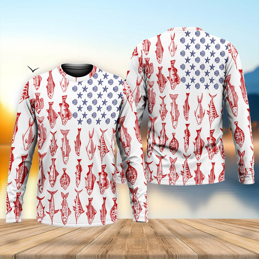 Joycorners American Flag Fish Shirt, Fishing SPF Shirt, Mens Fishing Shirts Long Sleeve, Gift For Fisherman