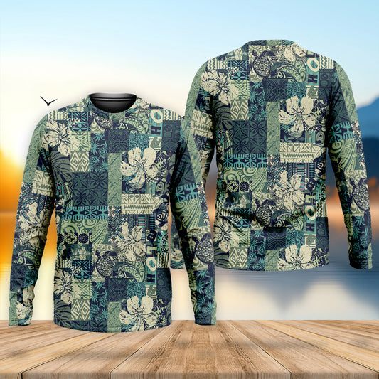 Joycorners Tribal Aztec Pattern Fishing UPF Shirts, Tropical Floral Men Fishing Shirt, Gift For Fisherman