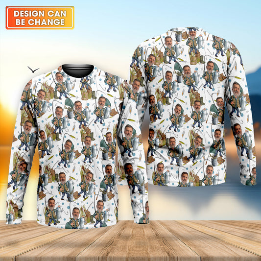 Joycorners Custom Face White Funny Fishing Shirt, Personalized Fishing Shirt, Gift For Fisherman, Men's Fishing Shirt