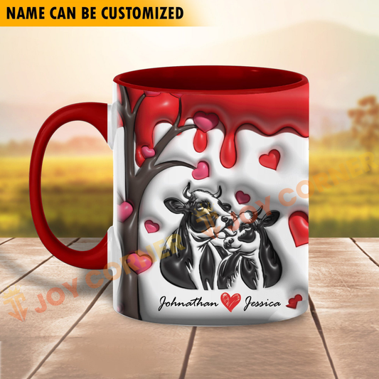 Joycorners Sweet Holstein Couple Personalized Name Two Tone Mug