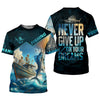 Joycorners Never Give Up On Your Dreams Funny Skeleton Fishing UPF Shirts, Fishing Gifts For Men, Men's Fishing Shirt
