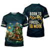 Joycorners Born To Fish Forced To Work Funny Skeleton Fishing UPF Shirts, Presents For Fishermen, Men's Fishing Shirt