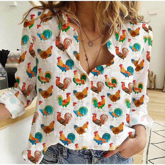 Joycorners Chickens Farm Cockerel Colorful Casual Shirt