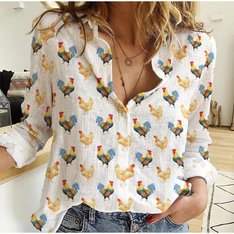 Joycorners Watercolor Cock Rooster Pattern Casual Shirt