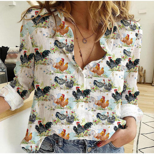 Joycorners Rooster And Chicken Seamless Pattern Casual Shirt