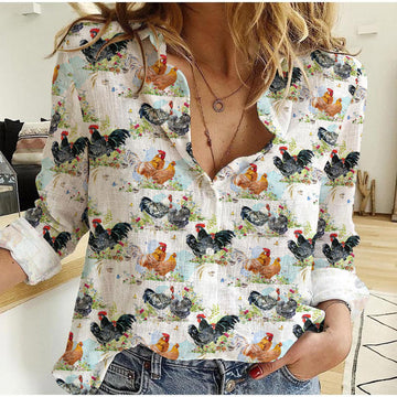 Joycorners Rooster And Chicken Seamless Pattern Casual Shirt