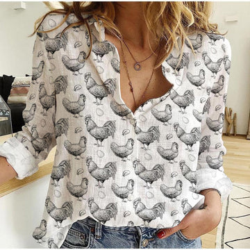 Joycorners Chicken Breeding Hand Drawn Pattern Casual Shirt