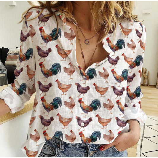 Joycorners Watercolor Seamless Pattern With Poultry Casual Shirt