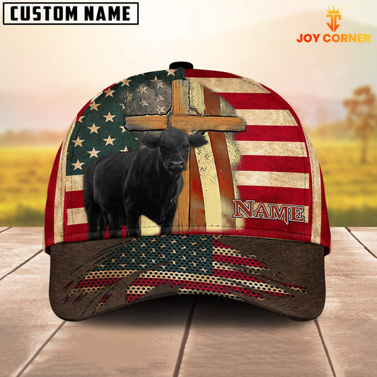 Joycorners Black Angus USA Flag Customized Name Cap