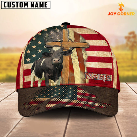 Joycorners Holstein USA Flag Customized Name Cap