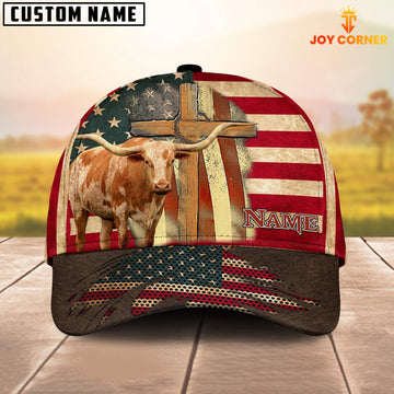 Joycorners Texas Longhorn USA Flag Customized Name Cap