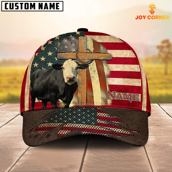 Joycorners Black Baldy USA Flag Customized Name Cap