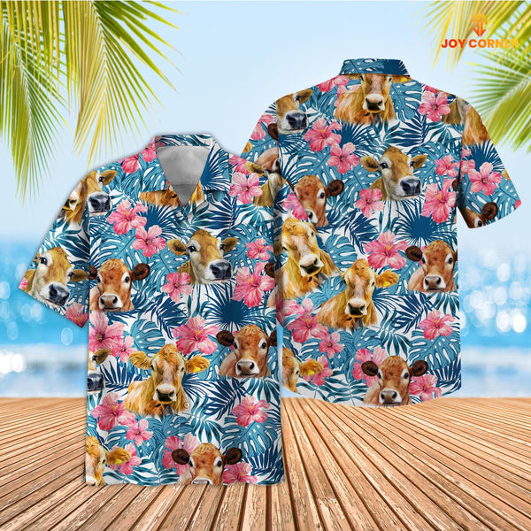 Joycorners Tropical Jersey Blue Pink Floral 3D Hawaiian Shirt