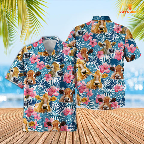 Joycorners Tropical Jersey Blue Pink Floral 3D Hawaiian Shirt
