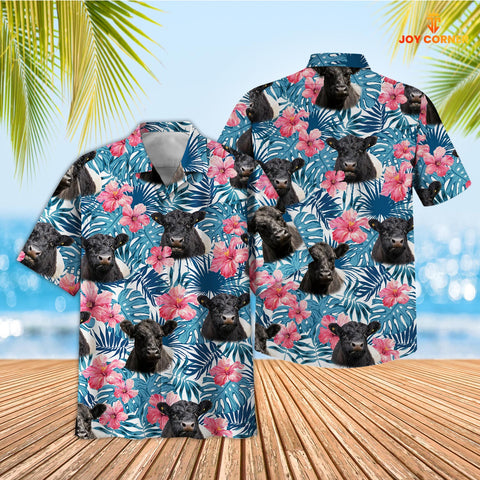 Joycorners Tropical Belted Galloway Blue Pink Floral 3D Hawaiian Shirt