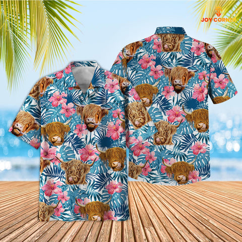 Joycorners Tropical Highland Blue Pink Floral 3D Hawaiian Shirt
