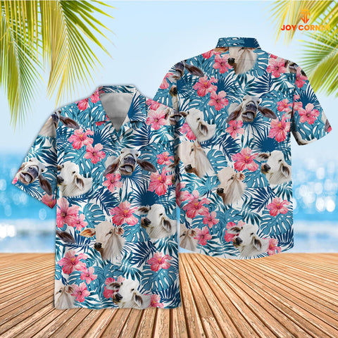 Joycorners Tropical Brahman Blue Pink Floral 3D Hawaiian Shirt