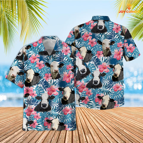 Joycorners Tropical Black Baldy Blue Pink Floral 3D Hawaiian Shirt