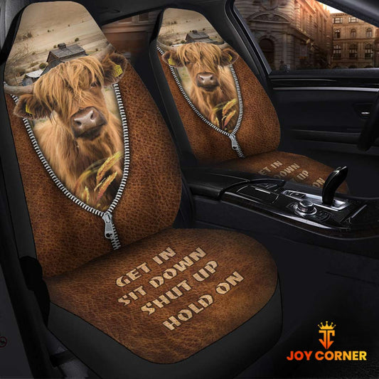 Joycorners Highland Zipper Leather Pattern Car Seat Covers Universal Fit (2Pcs)