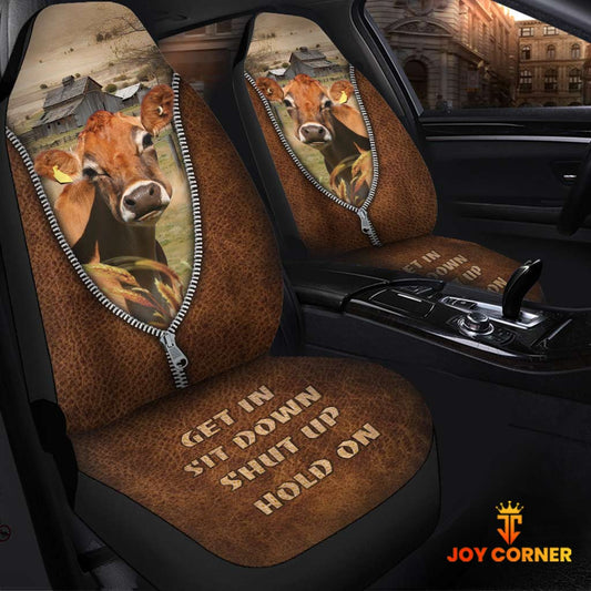 Joycorners Jersey Zipper Leather Pattern Car Seat Covers Universal Fit (2Pcs)