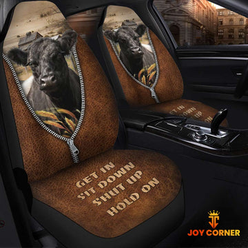 Joycorners Belted Galloway Zipper Leather Pattern Car Seat Covers Universal Fit (2Pcs)