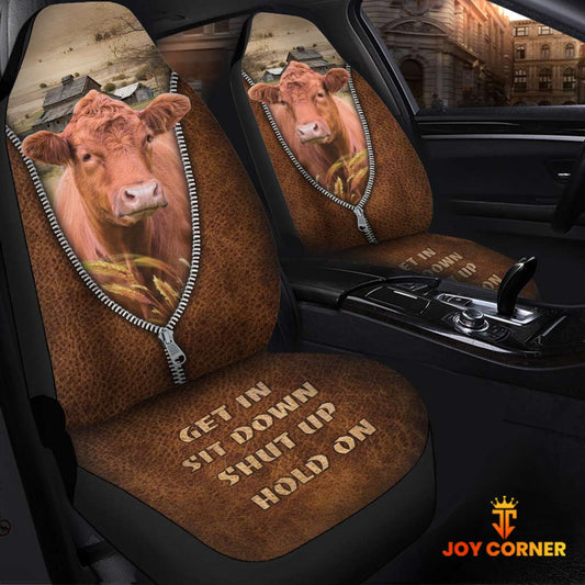 Joycorners Red Angus Zipper Leather Pattern Car Seat Covers Universal Fit (2Pcs)