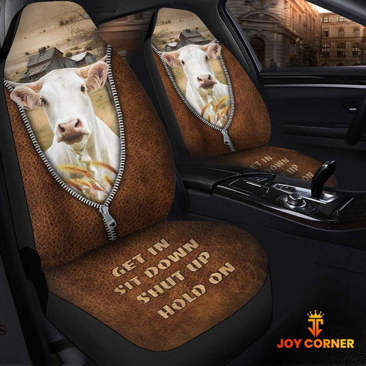 Joycorners Charolais Zipper Leather Pattern Car Seat Covers Universal Fit (2Pcs)