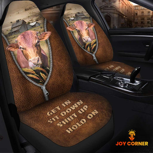 Joycorners Beefmaster Zipper Leather Pattern Car Seat Covers Universal Fit (2Pcs)