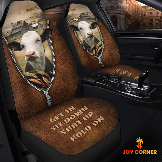 Joycorners Black Baldy Zipper Leather Pattern Car Seat Covers Universal Fit (2Pcs)