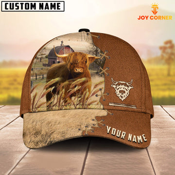 Joycorners Highland Custom Name Brown Leather Pattern Cap