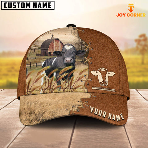 Joycorners Holstein Custom Name Brown Leather Pattern Cap