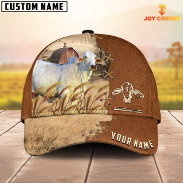 Joycorners Brahman Custom Name Brown Leather Pattern Cap