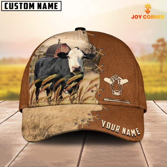 Joycorners Black Baldy Custom Name Brown Leather Pattern Cap
