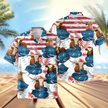 Joy Corners Beefmaster Us Flag Flower 3D Hawaiian Shirt