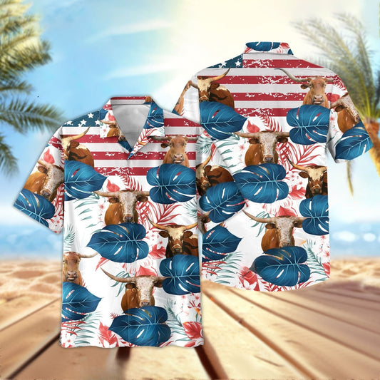 Joy Corners Beefmaster Us Flag Flower 3D Hawaiian Shirt
