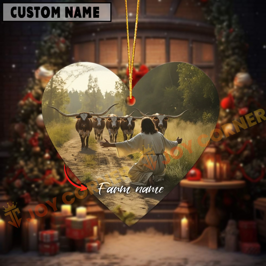 Joycorners Personalized Jesus and Texas LongHorn – Faithful Farm Acrylic Ornament
