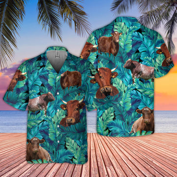 Joycorners Shorthorn Tropical Hawaiian Palm Leaves All Over Printed 3D Hawaiian Shirt