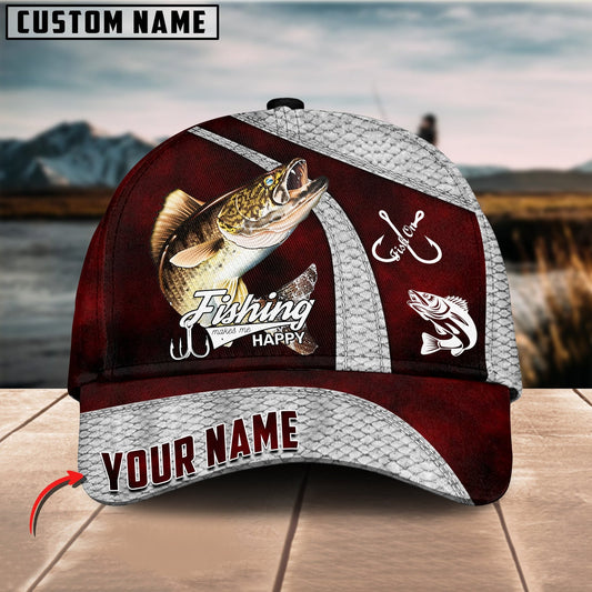 Joycornerss Custom Name Walleye Fishing Red 3D Classic Cap