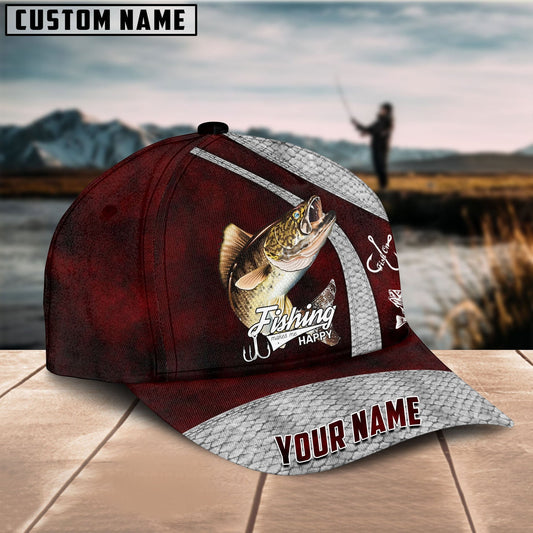 Joycornerss Custom Name Walleye Fishing Red 3D Classic Cap