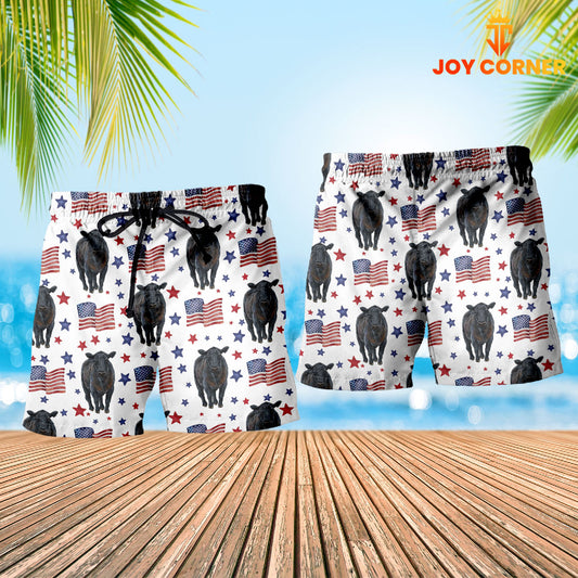 Joycorners Black Angus American Flag Pattern Shorts