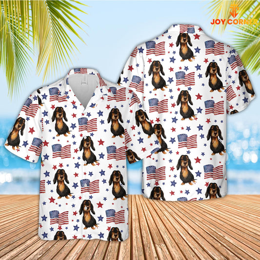 Joycorners Dachshund American Flag Pattern Hawaiian Shirt