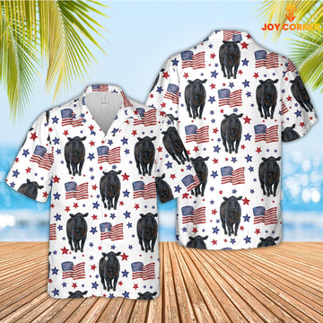 Joycorners Black Angus American Flag Pattern Hawaiian Shirt For Kids